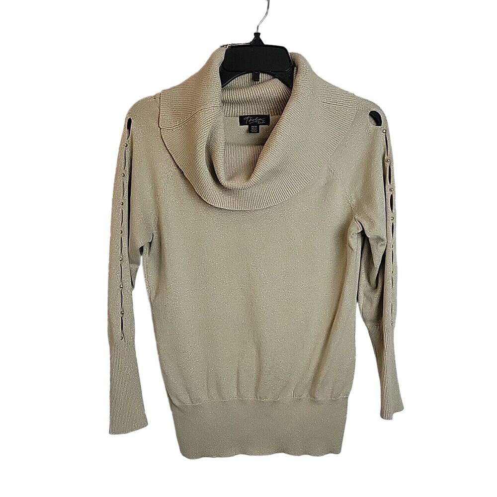 Thalia Sodi Tan Cowl Neck‎ Metallic Knit Pullover Sweater Women's Size Medium